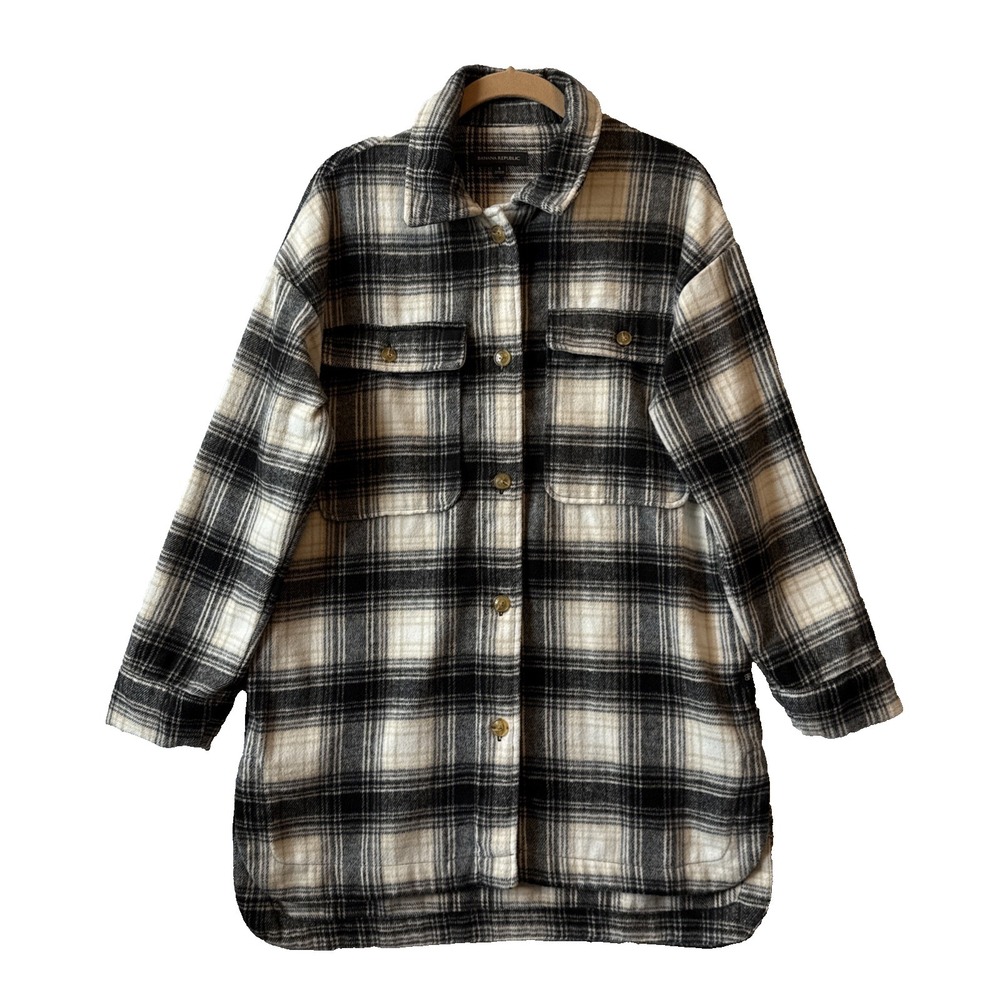 Banana Republic Wool Blend Plaid Oversized Flannel Shirt Shacket S Grunge Y2K